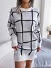 Winter Casual Color Checkered Long Sleeved Base Woolen Dress For Women