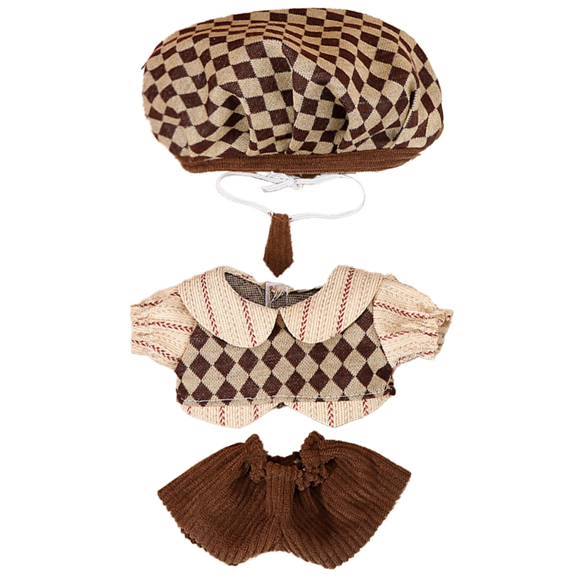 

Argyle Pattern Plush Clothes [Hat, Tie, Shirt, and Pants Set] for 10cm Plush Toy, Kigurumi Accessories, Otaku Activities, Doll Mascot, K-Pop Doll