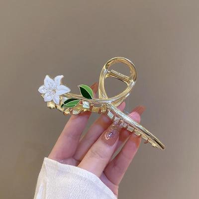 Retro Lily Flower Hair Clip - Elegant Alloy Updo Accessory