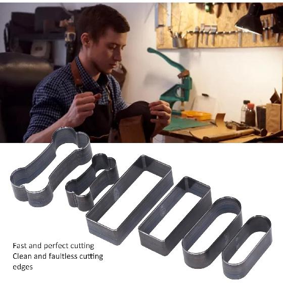 Leather Cutting Dies Set, 6Pcs Leather Hole Punch Hollow Cutter Tool with Rectangle Oval Bone Shape for Handmade DIY Leather Craft
