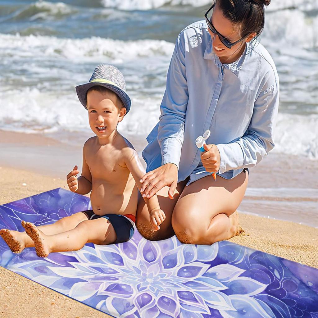 Mantra Print Pattern Digital-printed Polyester Superfine Fiber Double-sided Fleece Beach Vacation Bath Towel, Beach Towel