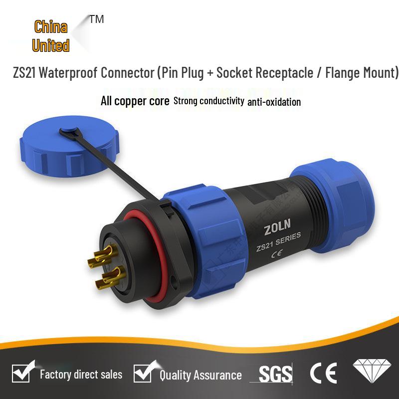Zhonglian ZS21 Waterproof Aviation Connector: 2-12 Core Male-Female Gold-Plated Pin Plug Socket