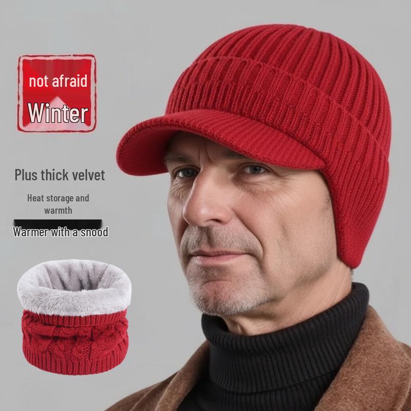 Men's Winter Knit Duckbill Cap: Thick Velvet-Lined, Warm Wool Hat for Cold Weather
