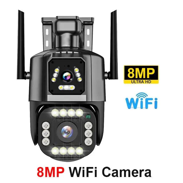 

4G/WiFi IP-камера 8MP 4K Lens Dual Screens Network Monitor Smart Home Outdoor PTZ CCTV Camers V380 Pro Security Protection WiFi Cam No Card білий