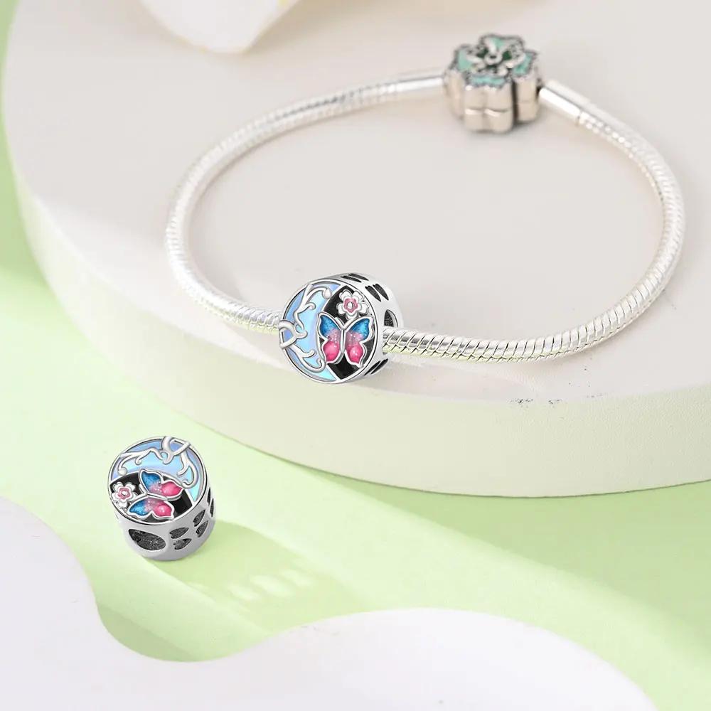 Charms Original Copper Plated Butterfly Moonlight Pearl Plant Beads Fit Bracelet Diy Gift Women Delicate Jewelry