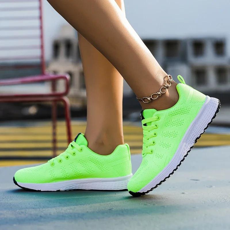 Women'S Trendy Sports Shoes Knitted Mesh Breathable Training Flat Bottom Women Shoes Outdoor Tennis Sports Jogging Hiking Shoes