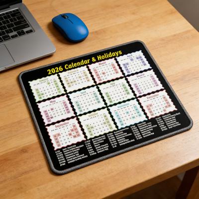 2026 Desk Calendar Mouse Pad Non-Slip Practical Date Planner with Full Year Layout & US Holidays Office Computer Mat for Home Office