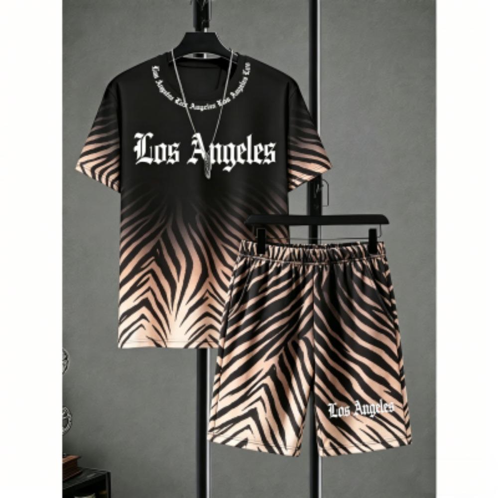 Men's Set Zebra Stripe Colorful Printed Men's T-shirt and Shorts 2 Piece Set Summer Casual Outdoor Men's and Women's T-shirt Sets