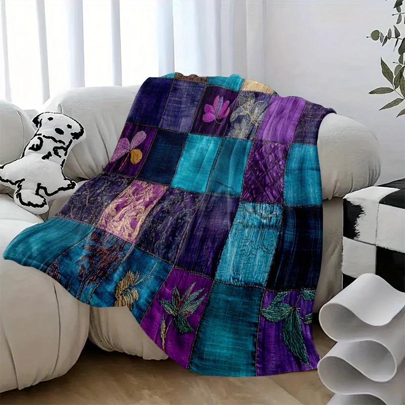Vintage kreatywny flanelowy koc w kwiatowo-kratkowany wzór, piękny i wygodny ciepły koc na drzemkę, koc podróżny na sofę, łóżko, o