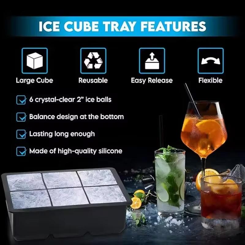 4/6/8/Grid Big Ice Tray Mold Food Grade Silicone Square Round Wine Ice Blocks Maker Model Giant Jumbo DIY Ice Maker Cube Tray