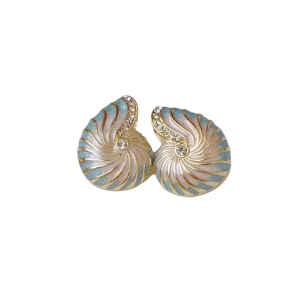 Zircon Nautilus-shaped Earrings Dainty Metal Stud Earrings Vintage Bohemian Earrings  Seaside синий
