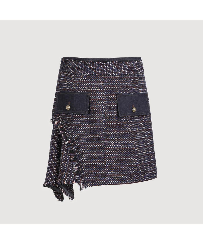 LUCKY CHOUETTE Denim Patch Tweed Midi Skirt (Dark Navy) Lfkas25140Nyd