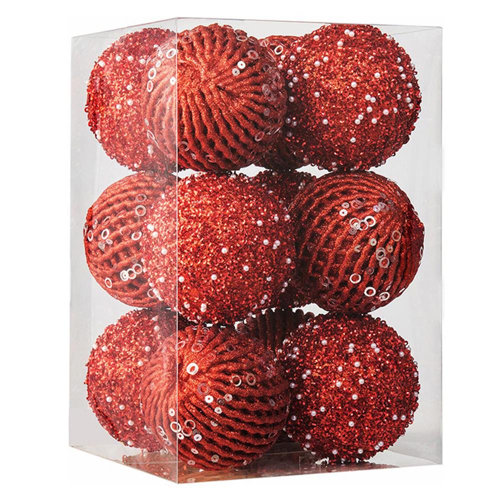 

12Pcs/Set 8cm Christmas Ball Foam + Plastic Xmas Tree Decoration Holiday Hanging Ornament A