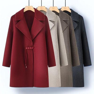 Dwustronny wełniany płaszcz Mamy na rok 2025: Średniej długości, modne okrycie wierzchnie na wiosnę i jesień dla kobiet w średnim wieku