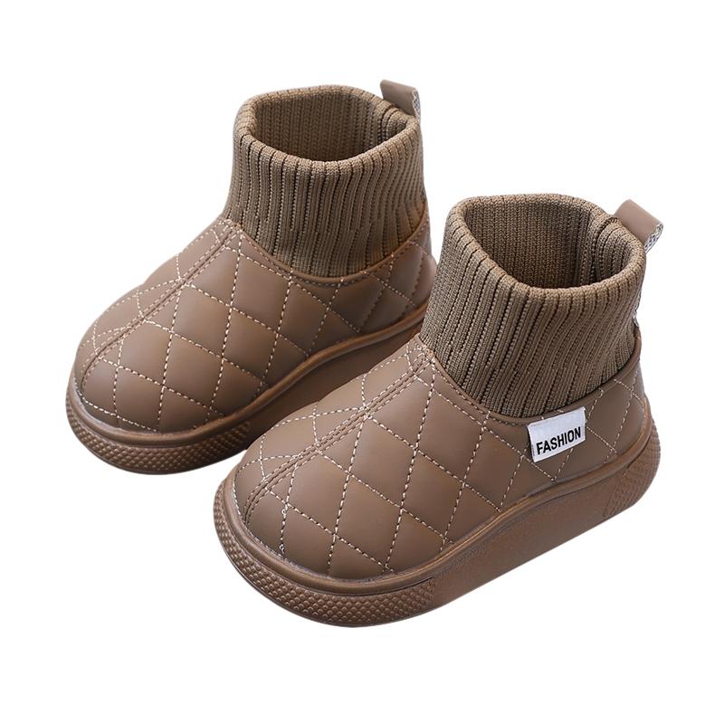 Children's Boots Warm Non-Slip Kids Boots Plush Lining Upper Woolen Stitching Design Short Boots Comfortable Solid Color Kids Shoes