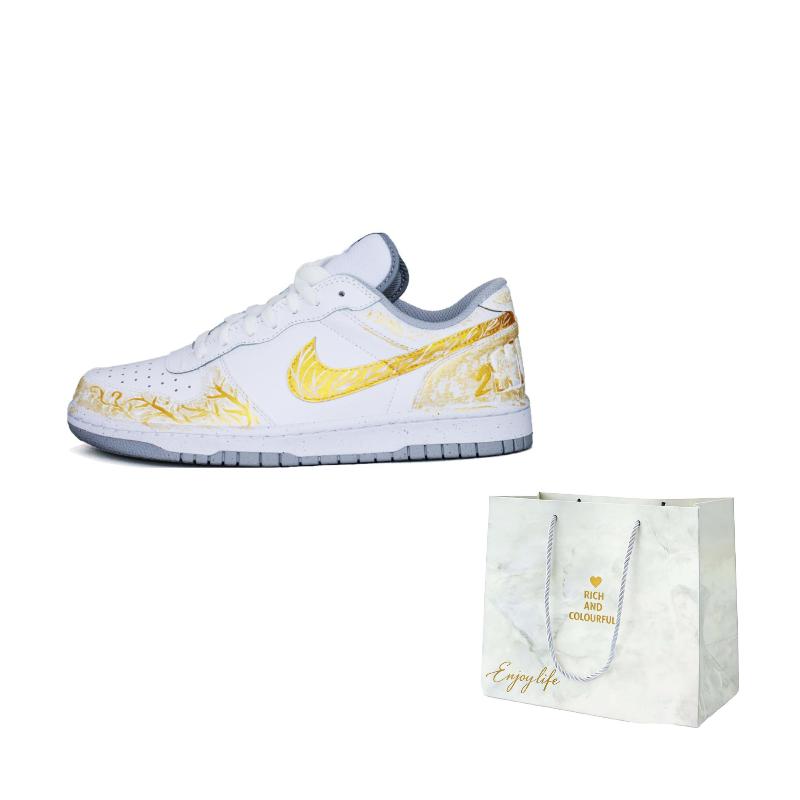 Nike Big Gold Legend Leather Abrasion Resistant Lightweight Low Top Skateboard Shoes Unisex White Gold 355152-106()