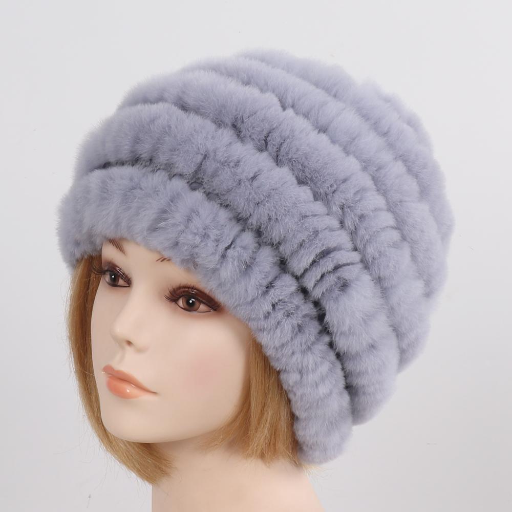 Russia Winter Real Fur Hat Women Knitted Real Rex Rabbit Fur Bomber Hats Lady Natural Warm Genuine Rex Rabbit Fur Cap
