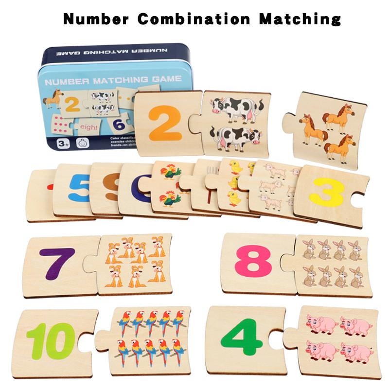 Wooden Puzzle Educational With Numbers And Animal Food Matching For Kids