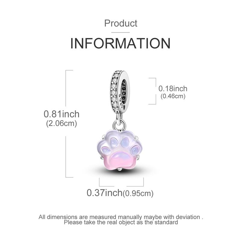 Fit Original Bracelet Copper Luminous Pink Blue Paw Print Pendants Charmsfor Women Jewelry Making Gift