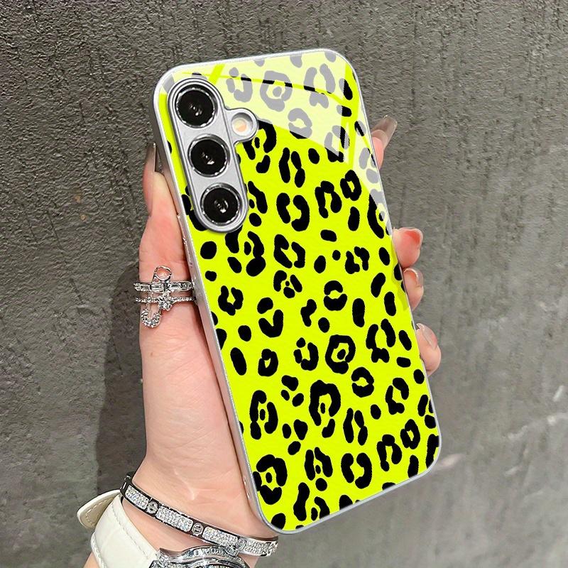 

Yellow leopard print glass phone case suitable for Samsung Galaxy S26 S25 S24 S23 S22 S20 FE/Ultra/Plus5G anti drop back cover Galaxy S23 FE