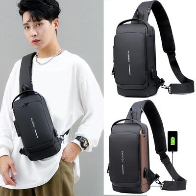 Sling Bag for Men Crossbody Bag Chest Bag Sling Bag with USB Charging Port Combination Lock Reflective Stripe