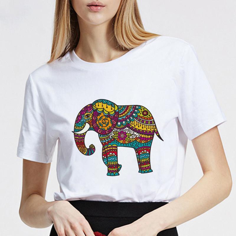 Women Tshirt Summer Round Neck Basic Cartoon Elephant Streetwear Trend Style 90S Short Sleeve Lady Clothes Female Tee Tops