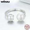 WOSTU 925 Sterling Silver Freshwater Pearl Cultured Elegance Finger Rings For Women S925 Silver Jewelry Luxury Gift CQR192