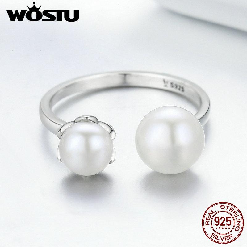 WOSTU 925 Sterling Silver Freshwater Pearl Cultured Elegance Finger Rings For Women S925 Silver Jewelry Luxury Gift CQR192