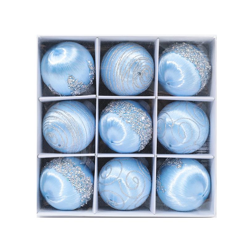 8cm 3D Silk Thread Christmas Ornaments - Set of 9 Foam Balls