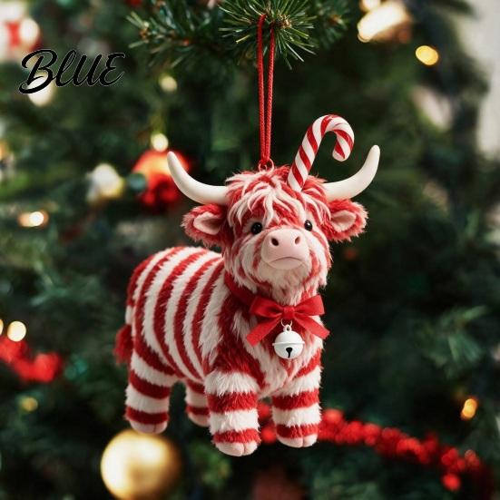 Unique Acrylic Gift Tags Highland Yak Ornament for Christmas Tree Hanging Decor, Cute 2D Flat Colorful Decor Pendant with Gold String Holiday