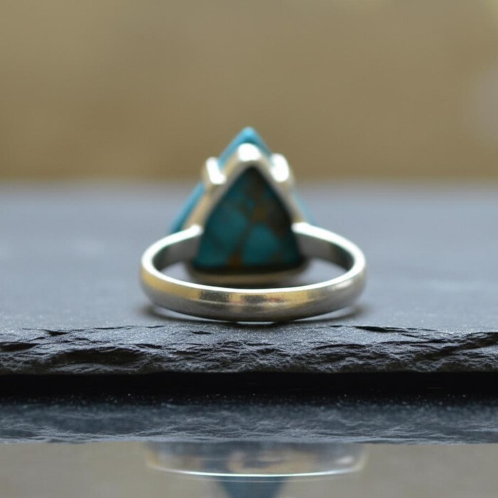 Blue Copper Turquoise Statement Ring, 925 Sterling Silver Jewelry, Handmade Trillion Cut Gemstone Ring