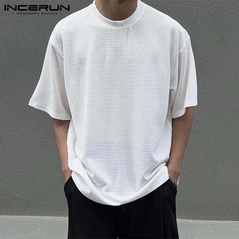 

INCERUN Летние мужские однотонные топы с короткими рукавами и вырезами