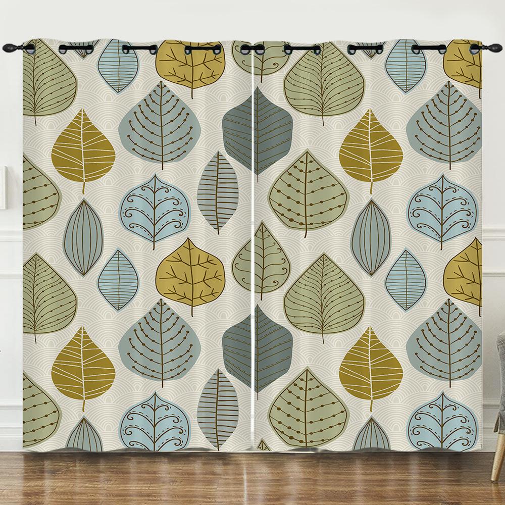 Curtains Autumn Maple Leaf Pattern European and American Blackout Curtain Bedroom No Perforated Curtain Living Room