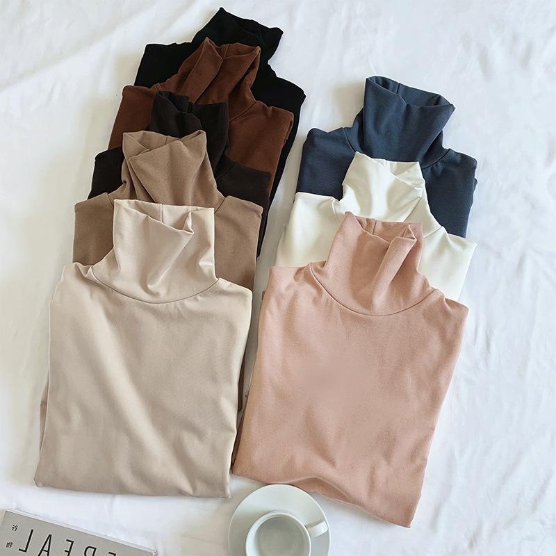 Women's Long Sleeved T-shirt with High Collar Velvet Base