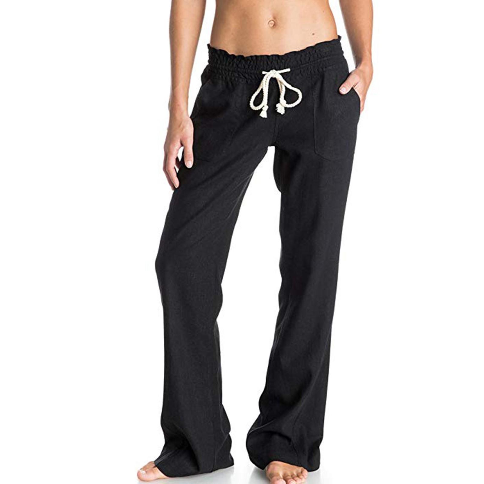 Women s High Waist Wide Leg Pants Soft Breathable Embroidery Cotton And Hemp L