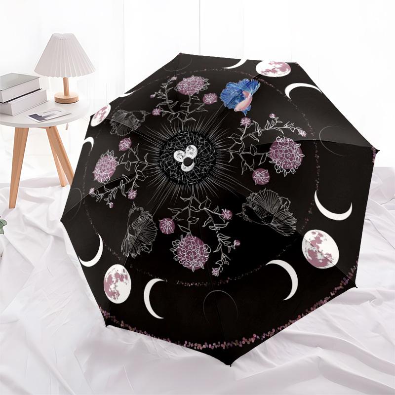 1pc Moon Phases Mandala Art Umbrella with Plastic Handle,Suitable for All Seasons Home Travel Outdoor UmbrellaDD1814
