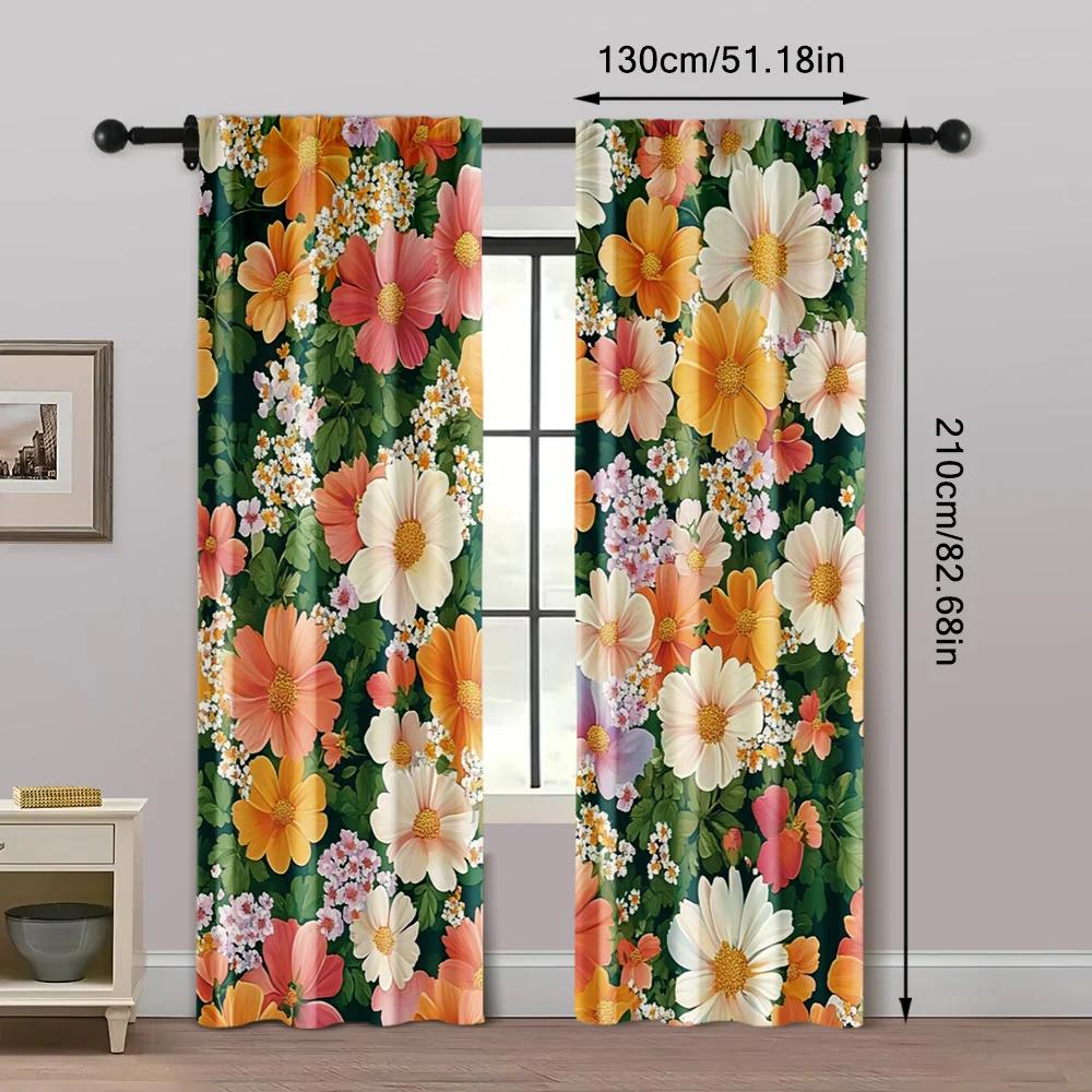 Curtain Cloth Print Beautiful Flowers Polyester Without Rod Thermal Insulation Functions Perfect Curtains Room Darkening Set Of 2 Made