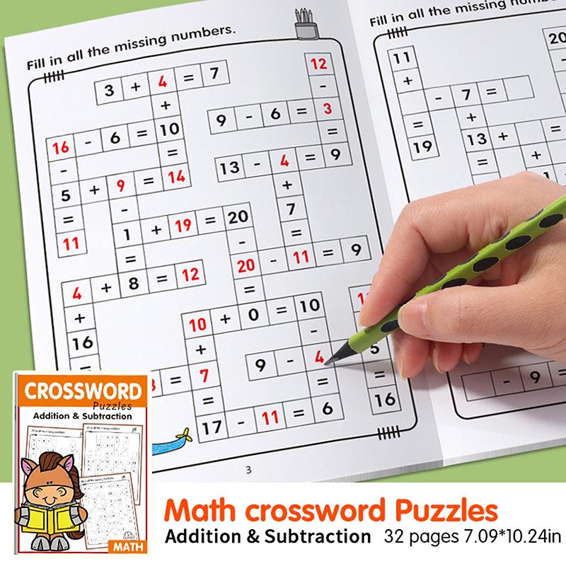32Page Math Workbook For Kids Ages 5-8 Math:Math Crossword Puzzles Addition And Subtraction Workbook
