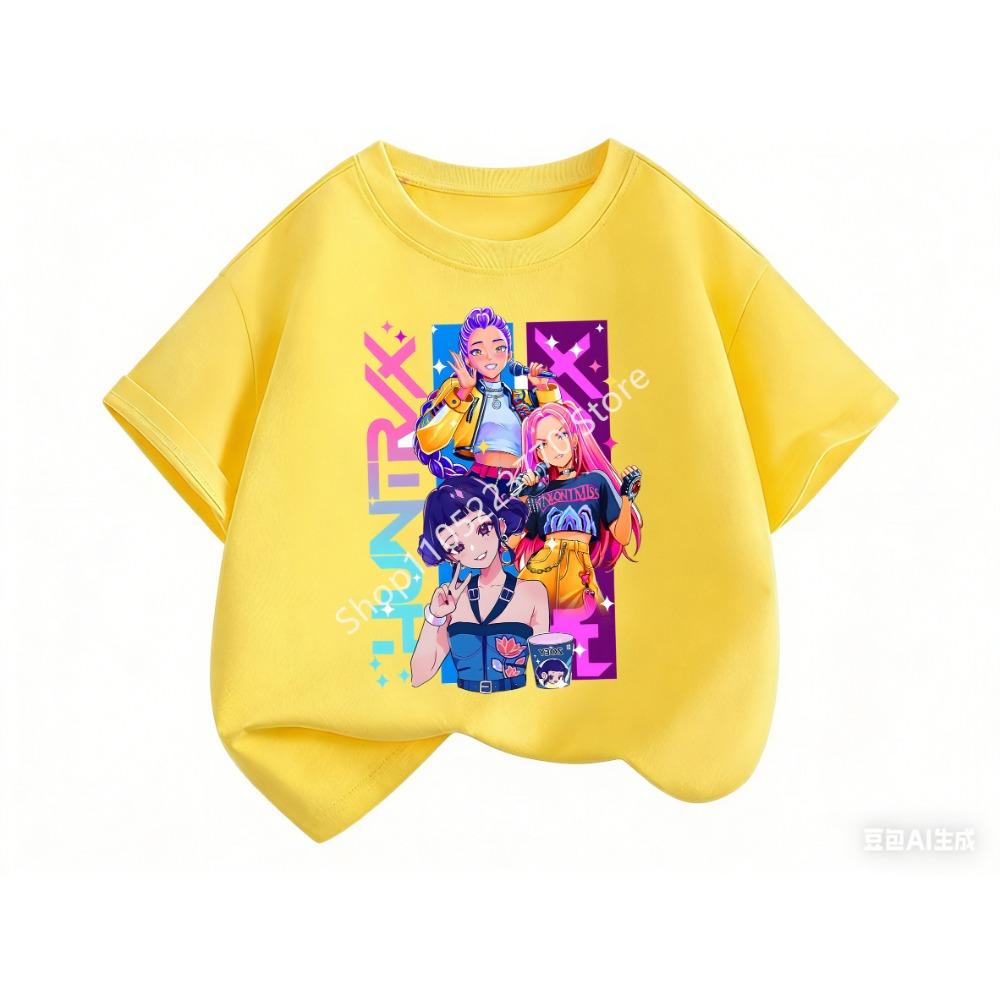 2026 Fun Huntrix Kpop Dämonenjäger T-Shirt für Jungen Mädchen Fans Geschenk Sommer Rundhals Kurzarm T-Shirts Mode Kinder T-Shirt