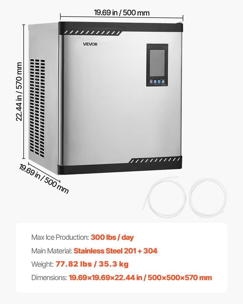 Commercial Ice Maker Machine - Head, 136 kg/Day Stainless Steel Ice Machine with Scheduled Ice-Making, Self-Cleaning, Adjustable Thickness, Ideal for