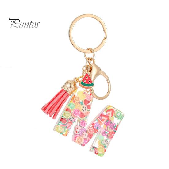 

Брелок с фруктовыми элементами, акриловая 2D монограмма, начальная буква, брелок с киви, арбузом, грейпфрутом M