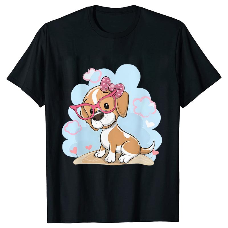 Kawaii Dog Print Women T Shirt Harajuku Ulzzang Fashion Streetwear Tees Cute Funny T-Shirts Graphic Y2k Tops Aesthetic Clothes