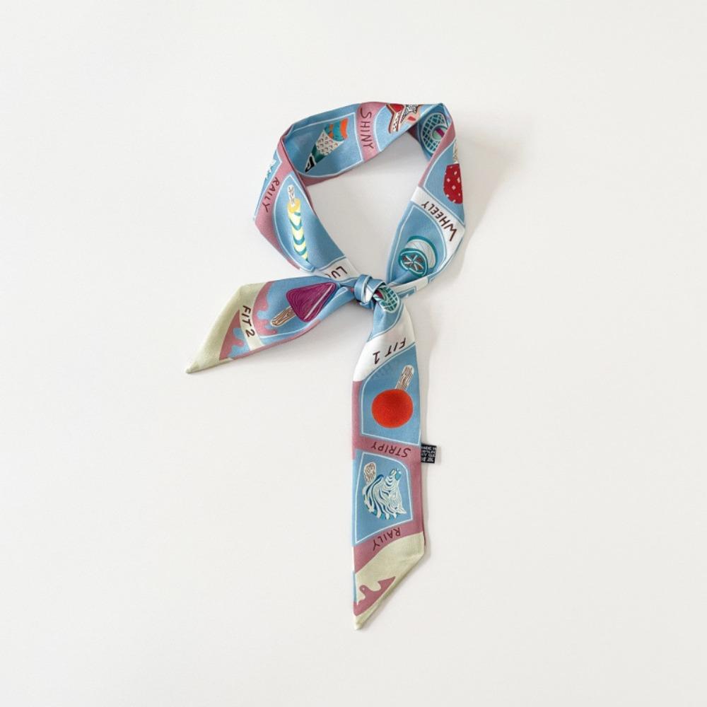 Printed Plaid Scarf Bow Ties Long Ribbon Scarves Elegant Long Silk Scarf  Neckerchief Decoration