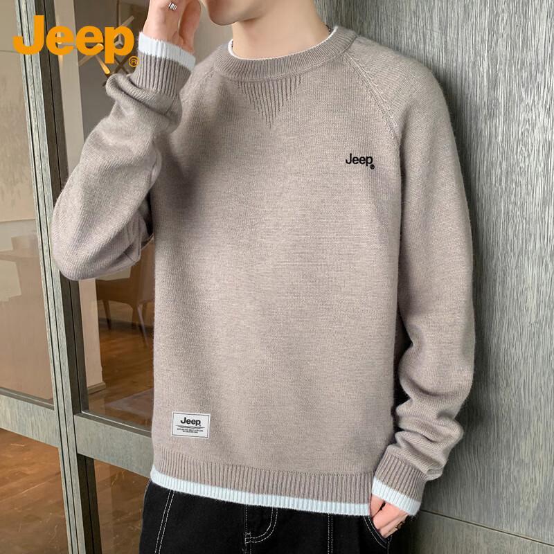 Jeep Men's Loose Fit Round Neck Knit Sweater