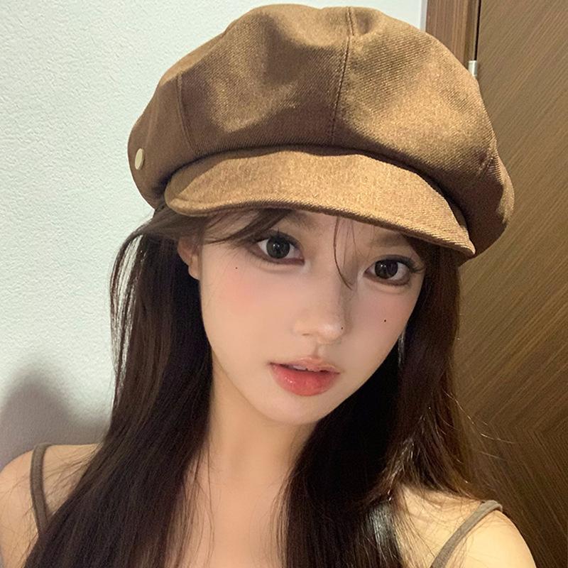 Autumn And Winter Versatile Beret Japanese Retro Literary And Artistic Octagonal Hat Big Head Circumference Showing Face Small Painter Hat Tide
