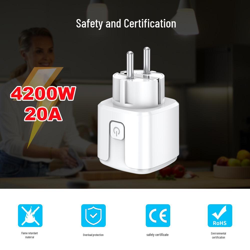 20A Smart EU Plug with WiFi & Bluetooth, APP Remote Control, Alexa Voice Timer, Delay & Cycle Switch.
