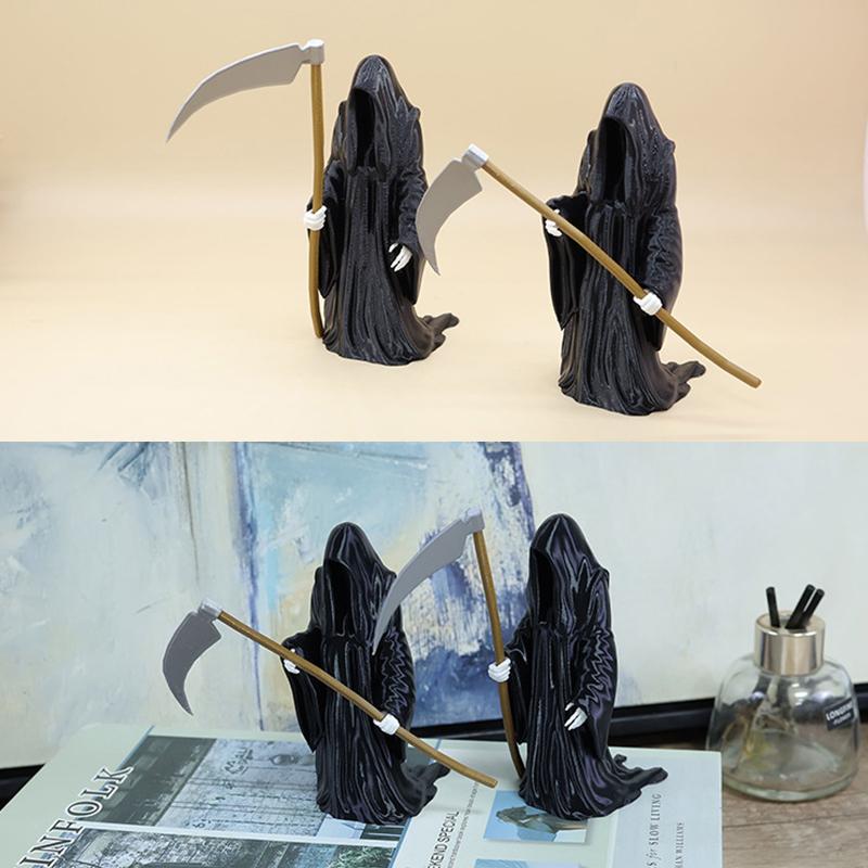 Black Grim Reaper Statue Mini Devil Figurine Dollhouse Halloween Thrilling Robe Nightcrawler Ornament Micro Landscape Decor