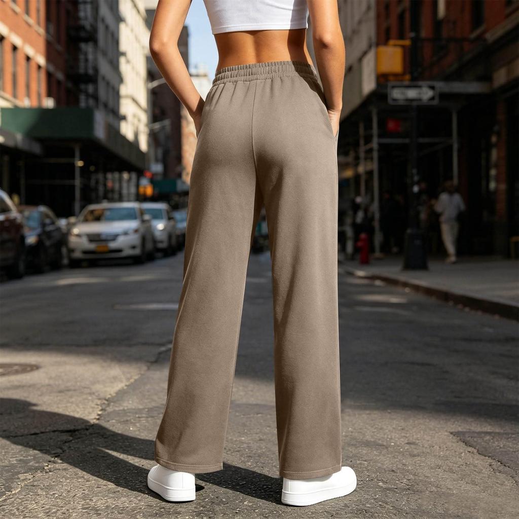 Women's Casual High Waist Wide Leg Split Hem Sweatpants Loose Fit Pants