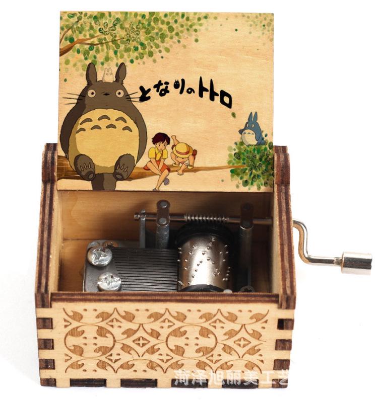 Hayao Miyazaki-Inspired Hand-Cranked Wooden Music Box - Creative Childlike Birthday Gift