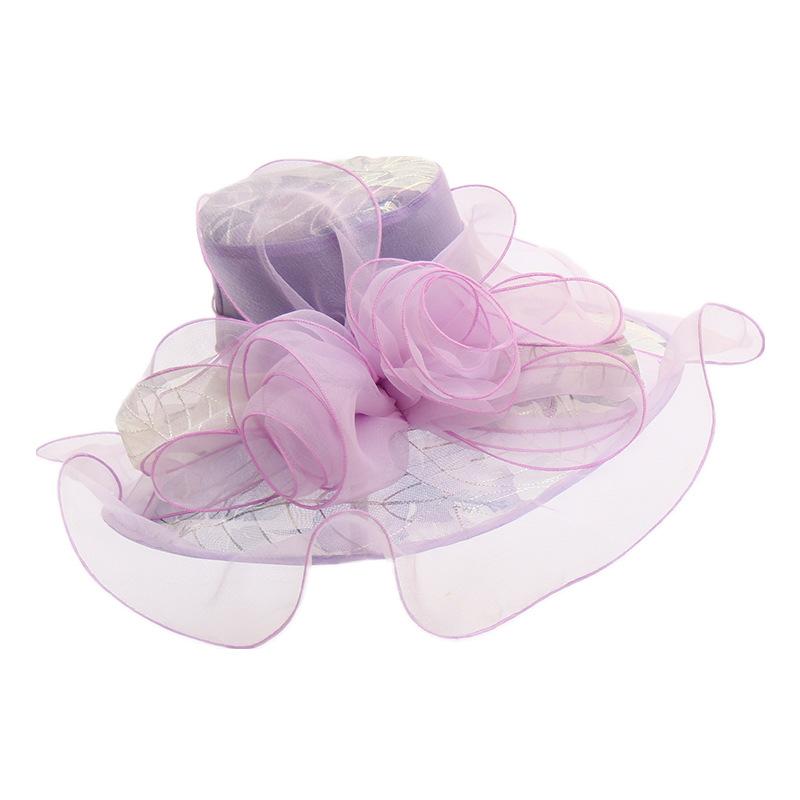 European and American summer breathable chiffon embroidered flower beach sun hat cool hat women's organza seaside sun hat